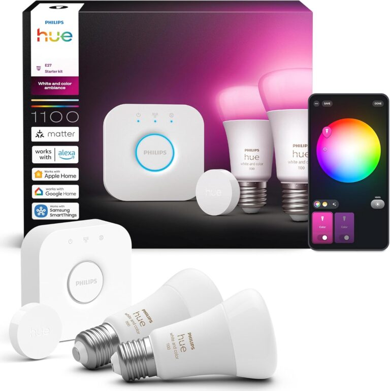 Philips Hue Kit de démarrage : Bridge + 2 spots E27 + Smart Button, White and Color Ambiance