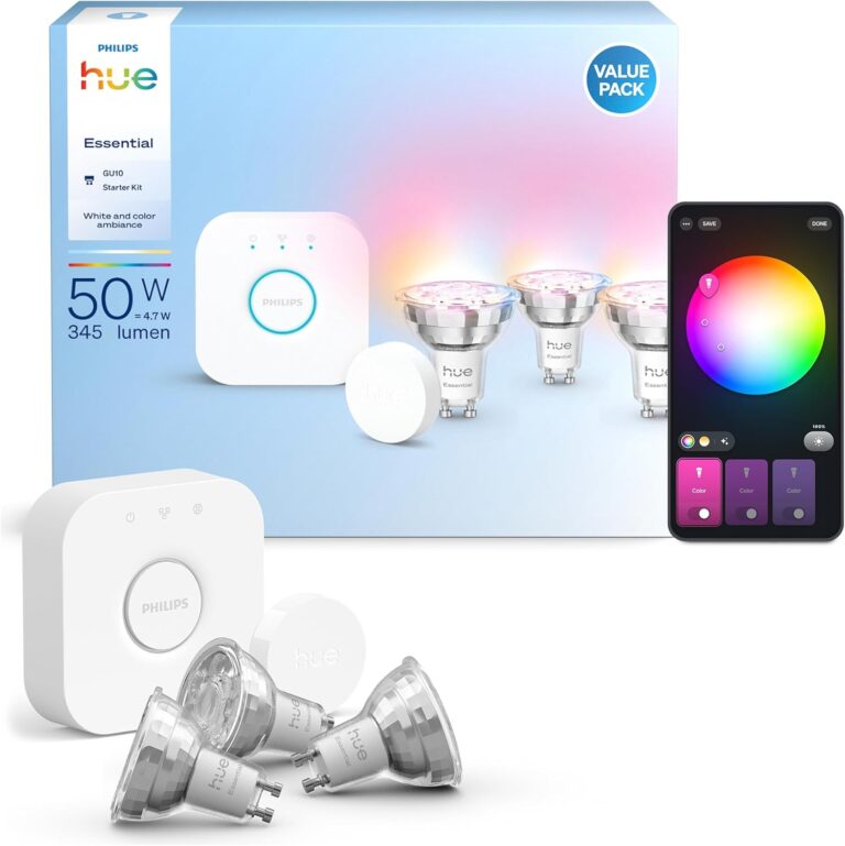 Philips Hue Essential Kit de démarrage avec Bridge+3 ampoules connectées GU10
